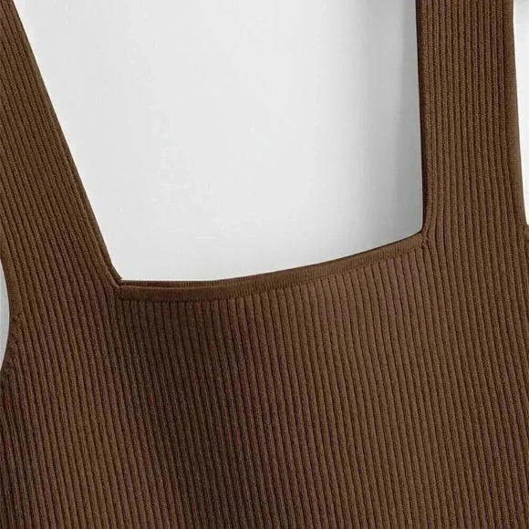 Coffee Brown Casual Women's Solid Ribbed Knit Top - Picture 4 of 4